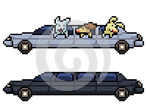 Pixel art limousine dog car