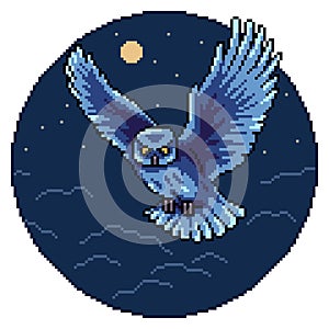 pixel art owl fly night