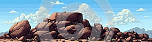 Pixel Art Parallax Background of Rocky Terrain for Side-Scrolling Games photo