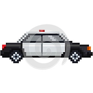 Pixel art police car side view. Vector illustration.