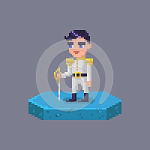 Pixel art prince character. Fairytale personage