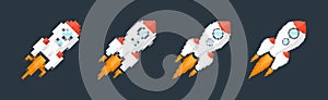 Pixel art rocket with fiery trails, retro games, space-themed designs, apps, or animations. 8-bit style for technology photo