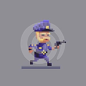 Pixel art running policeman. Cop at the work