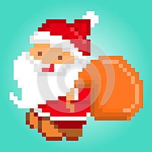 Pixel art, Santa Claus delivering gifts, Christmas card