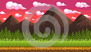 Pixel art seamless background with mountains. photo