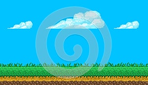 Pixel art seamless background with sky and ground.