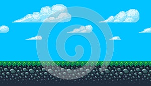 Pixel art seamless background with sky and ground.