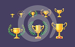 Pixel art set of winner cups