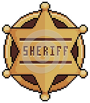 Pixel art Sheriff badge in star shape icon for 8bit game
