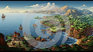 32k Uhd Pixel Art Archipelago With Majestic Windmill photo