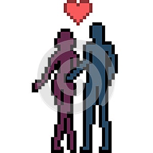 Pixel art silhouette romance couple