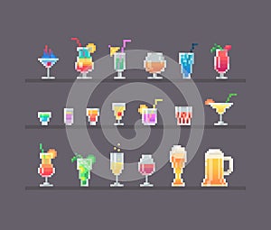 Pixel art style alcohol drinks and cocktails set photo