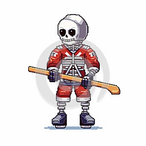 Seapunk-inspired Pixel Art Of Skeleton Hockey Player photo