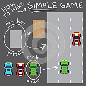 Pixel art style simple game vector objects set