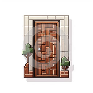 Maze Pixel Character Home Door - Realistic Landscapes With Soft Edges photo
