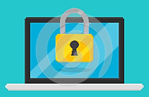 Pixel art style vector illustration of lockpad on laptop screen. Security vector illustration,