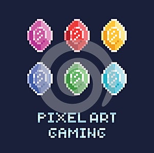 Pixel art style vector illustration set - diamonds of different colors