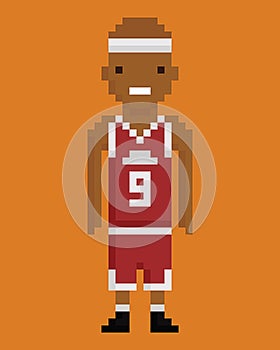 Pixel art style young black man basketball player
