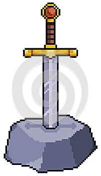 Pixel art sword in stone icon for 8bit game