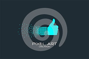 Pixel art of the thumb up logo.