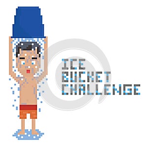 Pixel art topless person making ice bucket