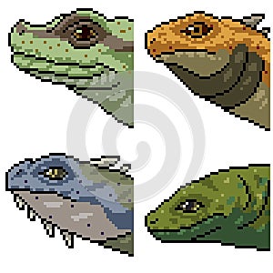 Pixel art various lizard head