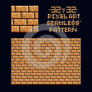 Pixel art vector illustration 32x32 seamless sprite pattern texture - brown brick wall game design repeat tile isolated