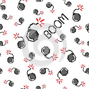 Pixel art vector objects to create Fashion seamless pattern. Background with bombs, boom for boys. trendy 80s-90s