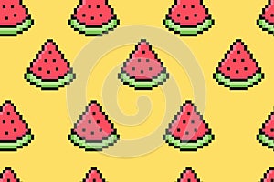pixel art watermelon slice pattern, summer bright and colorful seamless pattern