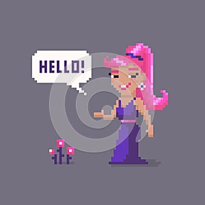 Pixel art woman character. Fairytale personage