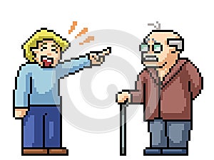 Pixel art young laughing at old people