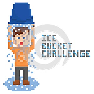 Pixel art young person making Ice Bucket Challenge