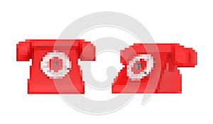 Pixel artwork illustration of 8 bit red colored stationary landline phone