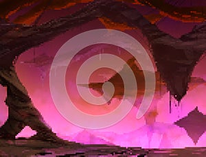 Pixel artwork illustration of fantasy hell underworld location photo