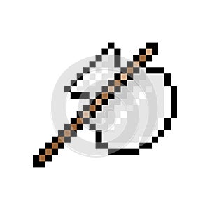 Pixel battle ax. Heavy medieval weapon with pixelated wide blade