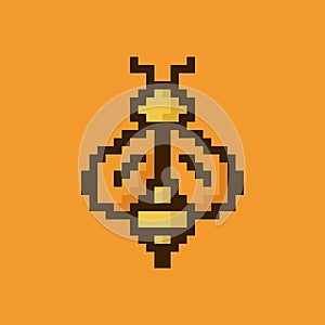 Pixel bee. Cute pixel bee. 8 bit pixel bee image. Old school computer graphic style. Vector Illustration