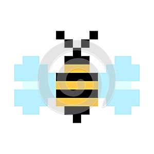 Pixel bee. Icon for game design. Retro pixel art. Vector illustration. Stock image.