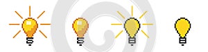 Pixel 8 bit light bulb vector. 8bit lamp idea
