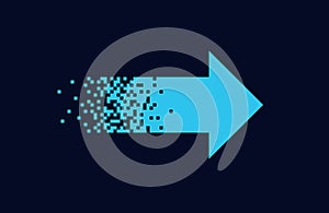 Pixel blue arrow on black background