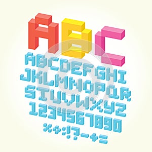 Pixel brick font isolated vector set