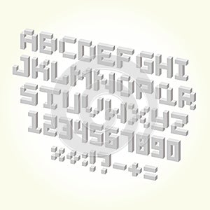 Pixel brick font isolated vector set