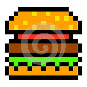 Pixel burger hamburger art cartoon retro game style photo