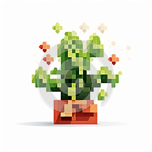 Playful Pixel Plant Icon Illustration On White Background photo