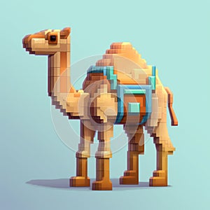 Pixel Camel: Cute Minecraft-inspired Character Art In Voxel Style photo