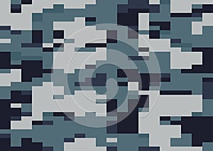 Navy blue multi-scale camouflage, seamless pattern. Digi camo vector, modern 8bit pixel texture photo