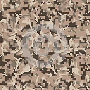 Pixel camo. Seamless digital camouflage pattern. Military texture. Brown desert color