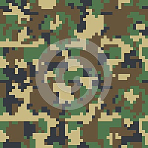 Pixel camo seamless pattern. Green, forest, jungle, urban, brown camouflages.