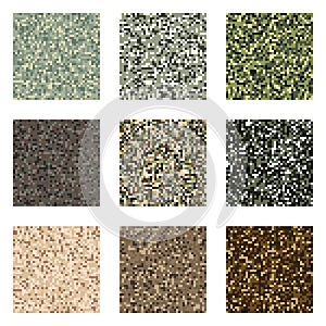 Pixel camouflage pattern set military textile design
