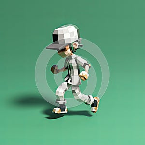 Pixel Cartoon Boy Breakdancing On Green 3d Mesh