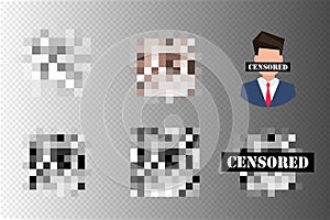 Pixel censored signs. Black censor bar concept. Censorship rectangle.